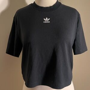 Adidas Black Crewneck Ribbed Tee with White Trefoil Label